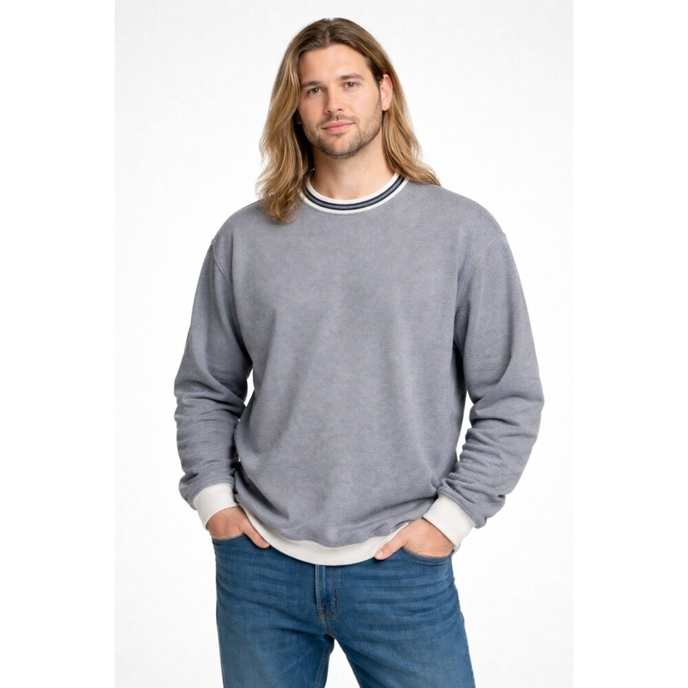 Norm Thompson Gray Size XXL Striped Long Sleeve Bluish Fleece Lined Pullover *